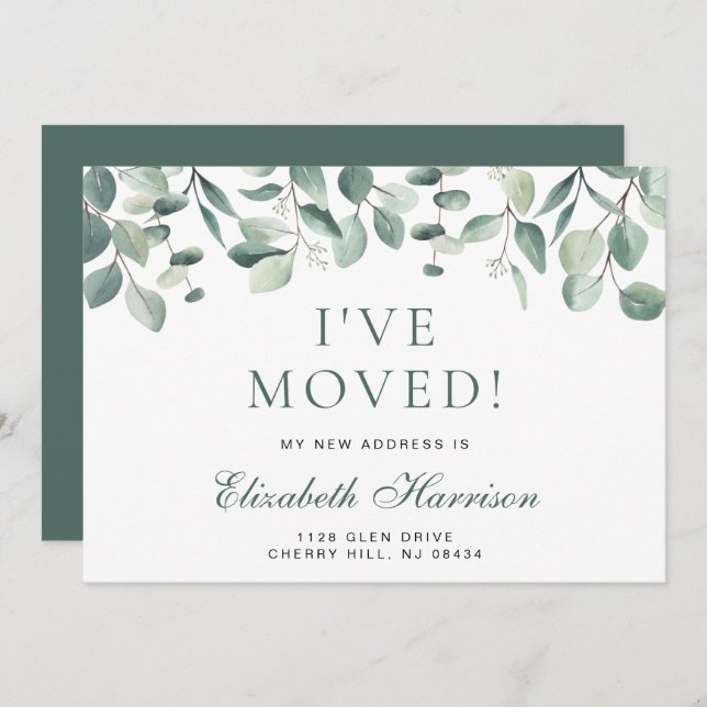 I Moved Eucalyptus Greenery Watercolor Moving Announcement (Front/Back)