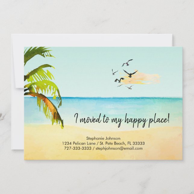 I Moved to My Happy Place at the Beach New Address Announcement (Front)