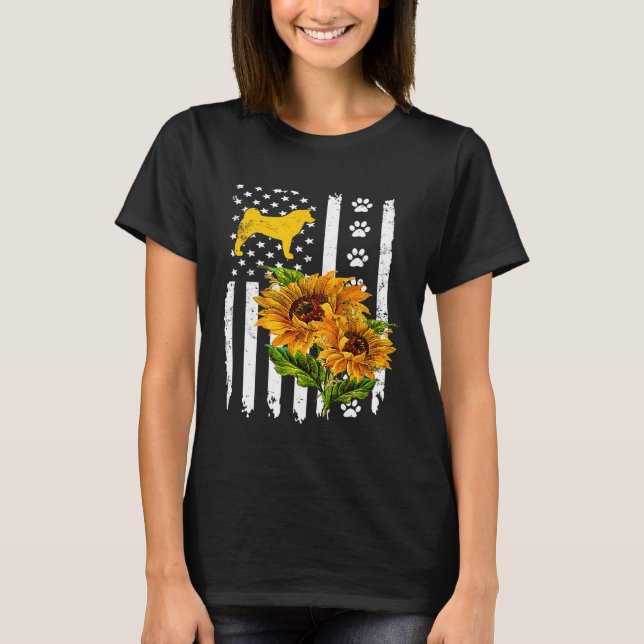 I My Akita Inu American Flag And Sunflower T-Shirt (Front)