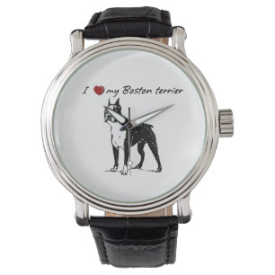 I ❤ my Boston Terrier words with dog graphic Watch