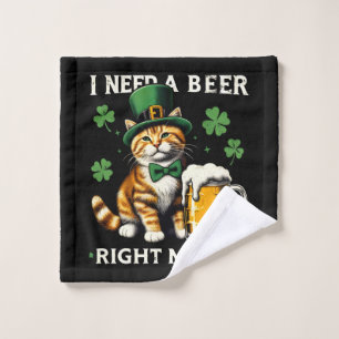 I Need A Beer Right Meow Cat St. Patrick's Day Wash Cloth
