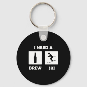 I Need A Brewski Funny Beer Drinking Skier Ski Vac Key Ring