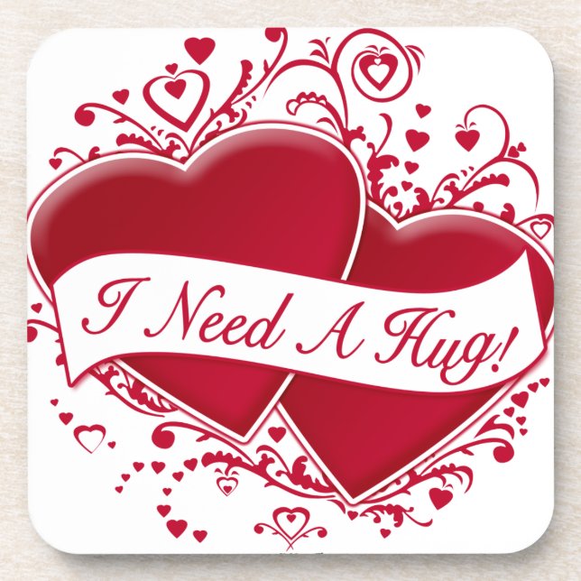 I Need A Hug! Red Hearts Coaster (Front)