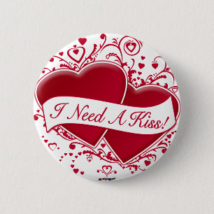 I Need A Kiss! Red Hearts 6 Cm Round Badge