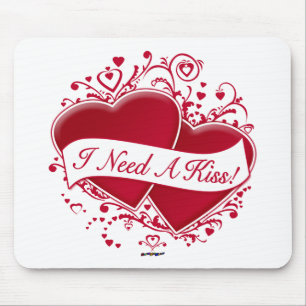 I Need A Kiss! Red Hearts Mouse Pad