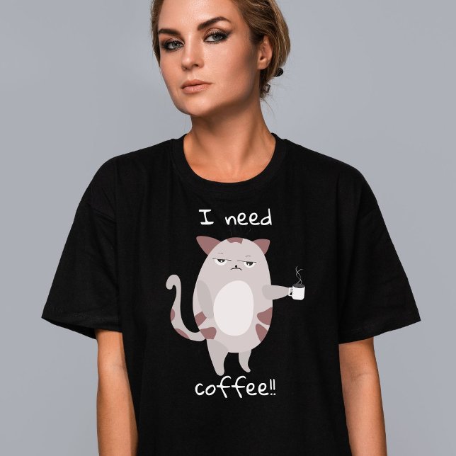 I need Coffee | Cute Lazy Cat  Tri-Blend Shirt (Creator Uploaded)