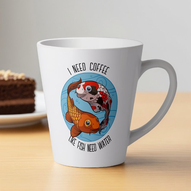 I Need Coffee Like Fish Need Water Koi Cartoon Latte Mug (Creator Uploaded)