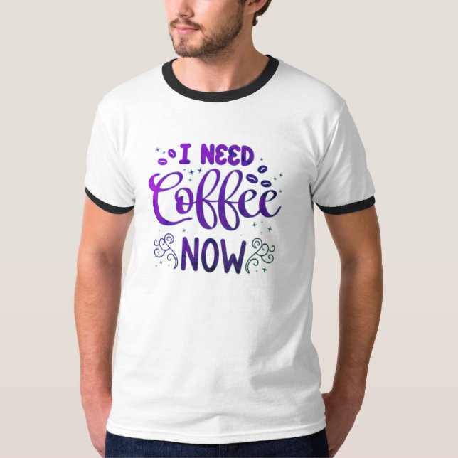 I Need Coffee Now Men’s Basic Ringer T-Shirt – Fre (Front)