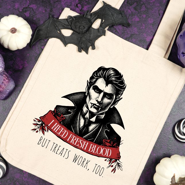 I Need Fresh Blood Vampire Halloween Tote Bag (Creator Uploaded)