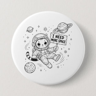 I Need More Space Funny Cat Astronaut 7.5 Cm Round Badge