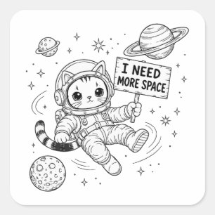 I Need More Space Funny Cat Astronaut Square Sticker