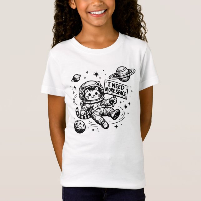 I Need More Space Funny Cat Astronaut T-Shirt (Front)