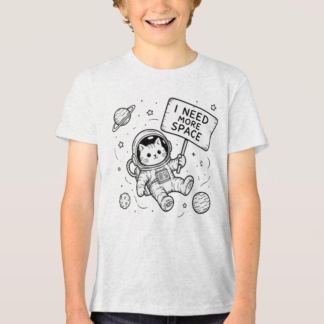 I Need More Space Funny Cat Astronaut Tri-Blend Shirt (Front)