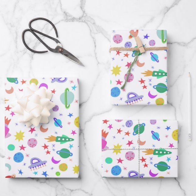 I Need Some Space UFO Rocket Planet Pattern Cute  Wrapping Paper Sheet (Front)