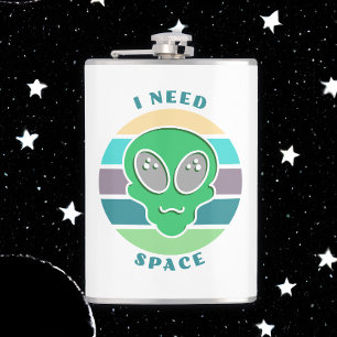 I Need Space   Funny Vintage Alien Pun Hip Flask