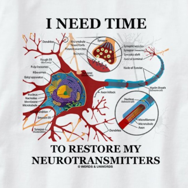 I Need Time To Restore My Neurotransmitters T-Shirt (Tee featuring neuron/synapse for anyone who needs time to restore his or her neurotransmitters)
