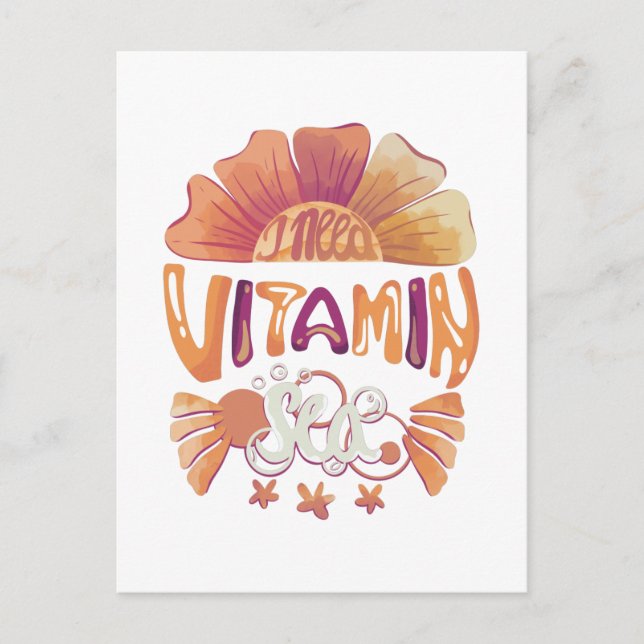 I Need Vitamin Sea: Hand-Lettered Sunset Escape Postcard (Front)