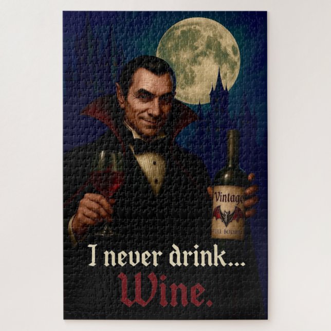 “I Never Drink… Wine” Vampire Horror Humour  Jigsaw Puzzle (Vertical)