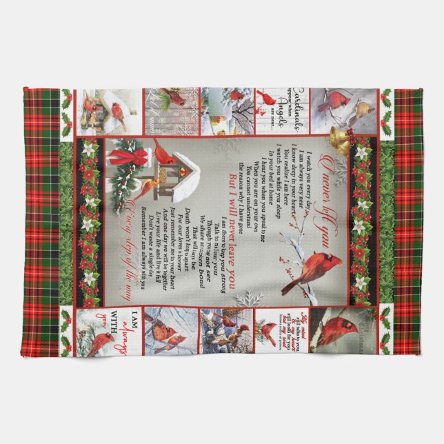 I Never Left You, Christmas Cardinal Quilt Blanket Tea Towel (Horizontal)