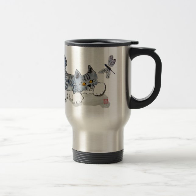 I Only have Eyes for You - kitten and dragonfly Travel Mug (Right)