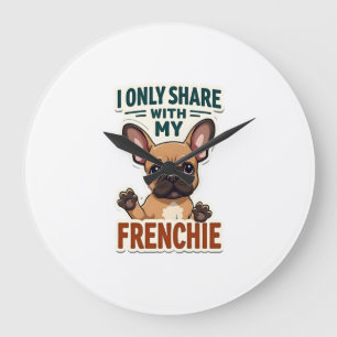 I Only Share With My Frenchie Vintage French Bulld Large Clock