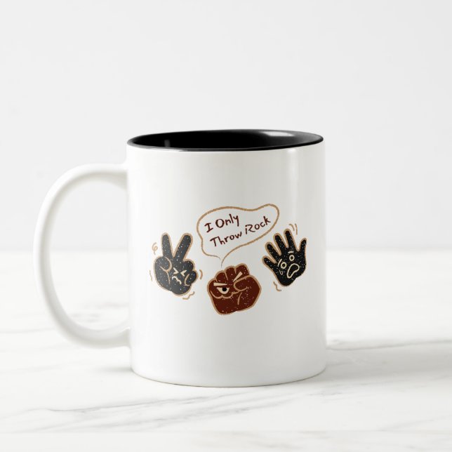 I Only Throw Rock Funny Rock Paper Scissors Mug (Left)