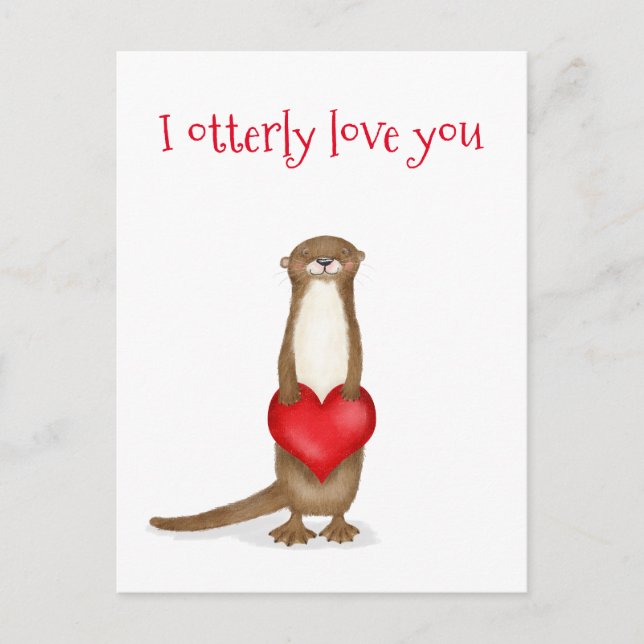 I otterly love you cute otter with heart postcard (Front)