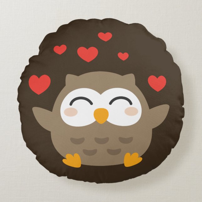 I Owl You Illustration Round Cushion (Front)