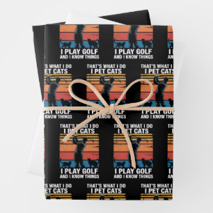 I Pet Cats Play Golf & Know Things Golfer Cat Love Wrapping Paper Sheet