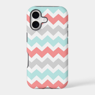 i Phone 5 Coral Aqua Grey Chevrons Pattern