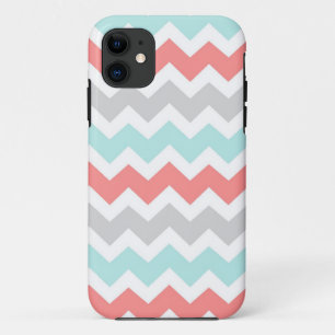 i Phone 5 Coral Aqua Grey Chevrons Pattern iPhone 11 Case