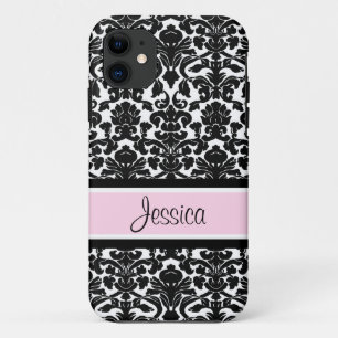 i Phone 5 Pink Damask Custom Name Case-Mate iPhone Case