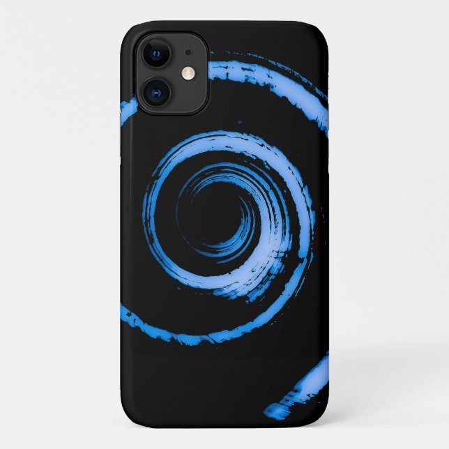 I Phone blue spiral on black case (Back)