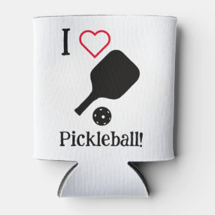 I ❤️ Pickleball in black, white, & red sticker. Can Cooler