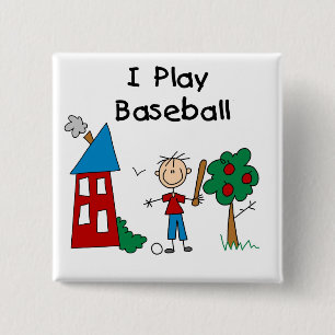 I Play Baseball 15 Cm Square Badge