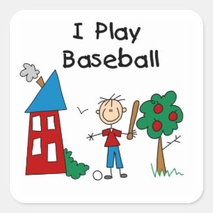 I Play Baseball Square Sticker