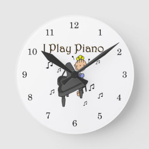 I Play Piano T-shirts and Gifts Round Clock