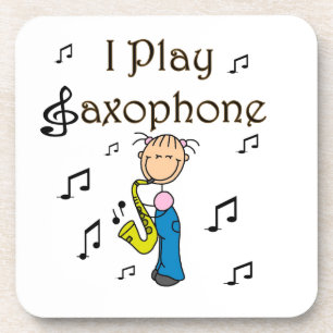 I Play Saxophone Stick Figure T-shirts and Gifts Coaster