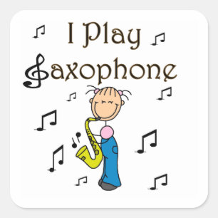 I Play Saxophone Stick Figure T-shirts and Gifts Square Sticker