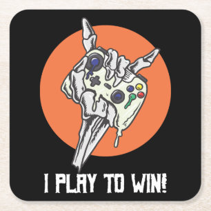 I Play to WIN! Gamer Square Paper Coaster