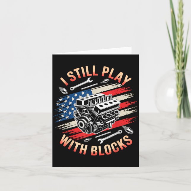 I Play With Blocks Funny Car Engine Auto Mechanic Card (Front)