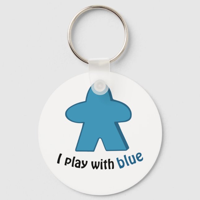 I Play with Blue Meeples Key Ring (Front)