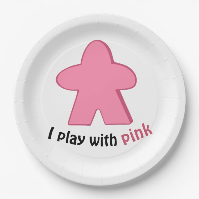 I Play with Pink Meeples Girl Gender Reveal Party  Paper Plate (Front)
