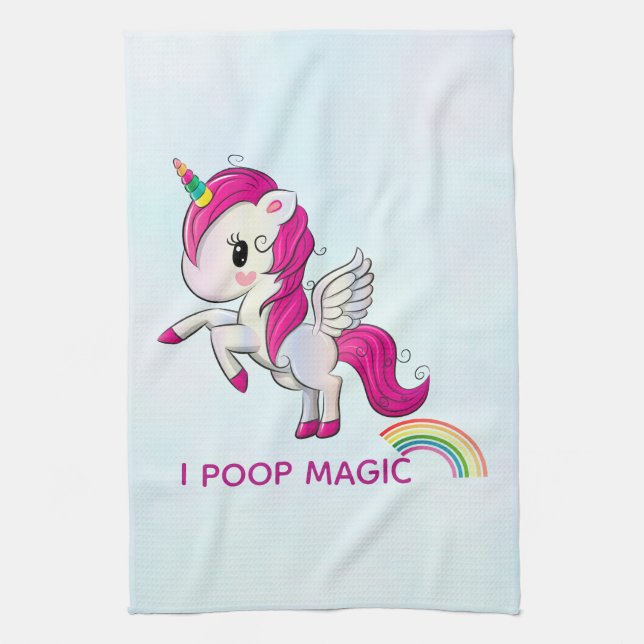 I Poop Magic Funny Unicorn Saying Tea Towel (Vertical)