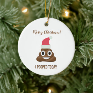 I Pooped Today Funny Brown Emoji Merry Christmas  Ceramic Tree Decoration