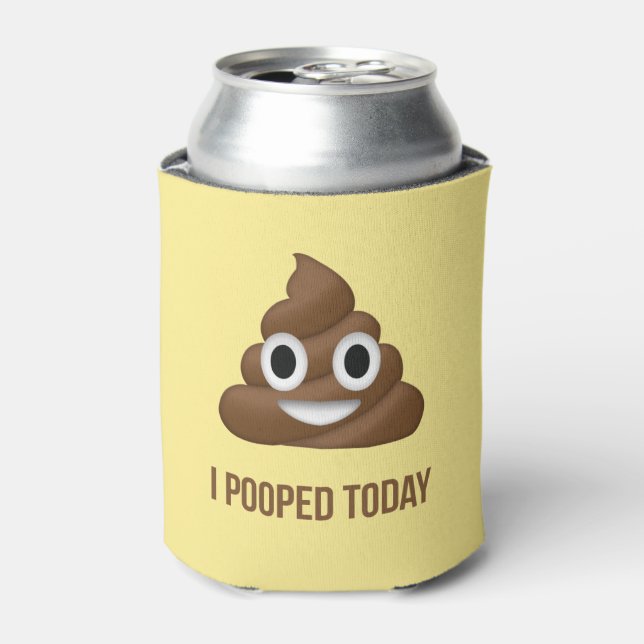 I Pooped Today Funny Emoticon on Yellow Can Cooler (Can Front)