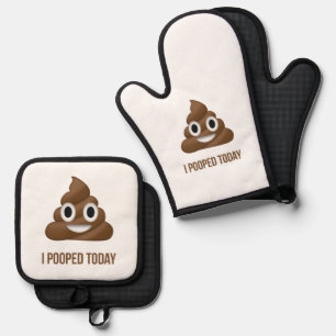 I Pooped Today Funny Emoticon Oven Mitt & Pot Holder Set