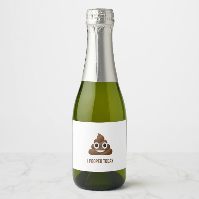 I Pooped Today Smiling Poo Emoji Sparkling Wine Label (Front)