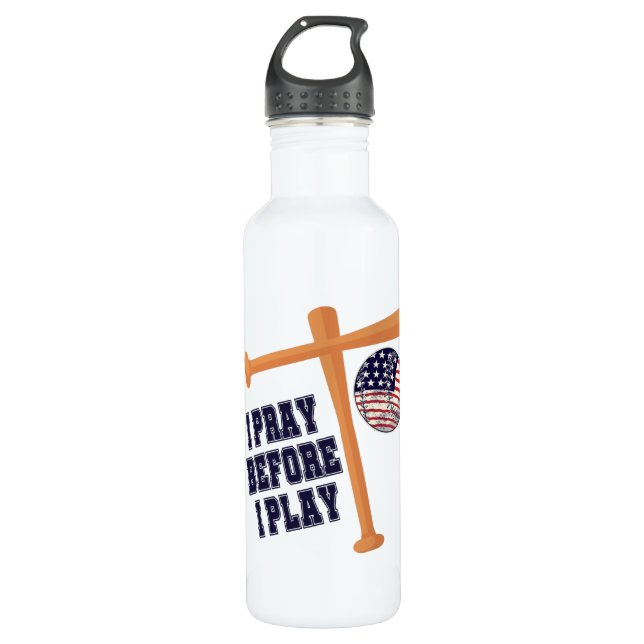 I pray before I play Basebal Game 710 Ml Water Bottle (Front)