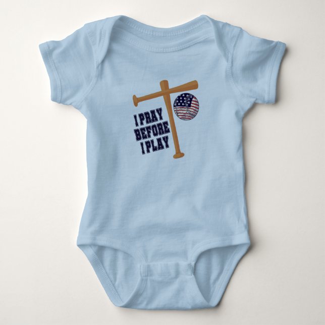 I pray before I play Basebal Game Baby Bodysuit (Front)
